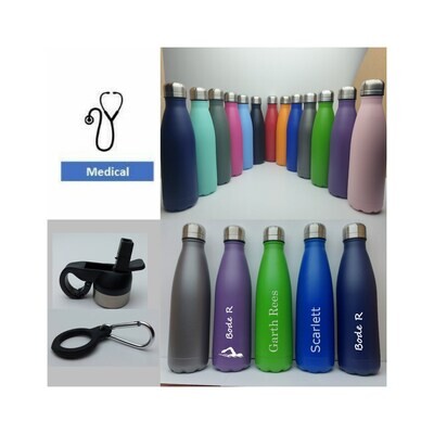 Medical Stainless Steel 500ml Water bottle personalised name optional Spout &amp; Clip