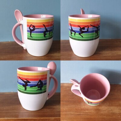 Gymnastics mug and spoon with   Gymnast and sunset design