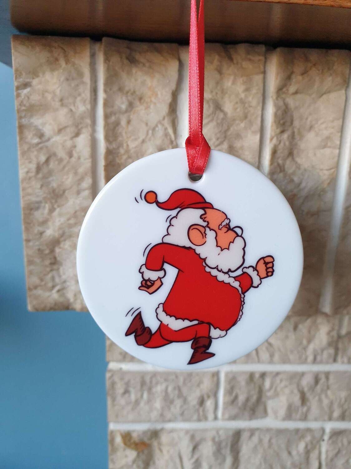 Running Santa ceramic Christmas tree decoration