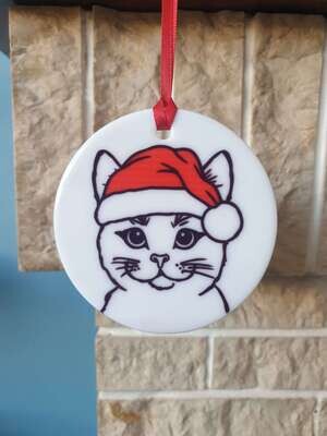 Cat with Christmas hat ceramic Christmas tree decoration