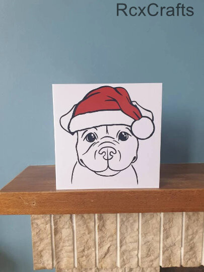 Dog / French bulldog / bulldog with Santa&#39;s hat Christmas card / greetings card