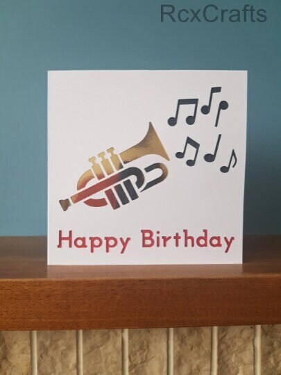 A   and colourful Trumpet birthday card. Ideal for all music lovers!