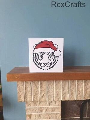 Tiger with Santa&#39;s hat Christmas card / greetings card