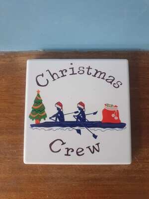 Rowing ceramic coaster with   rowers Christmas themed Christmas crew design