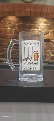 Golf beer mug with funny golfing theme  &#39;Life is full of important choices&#39;