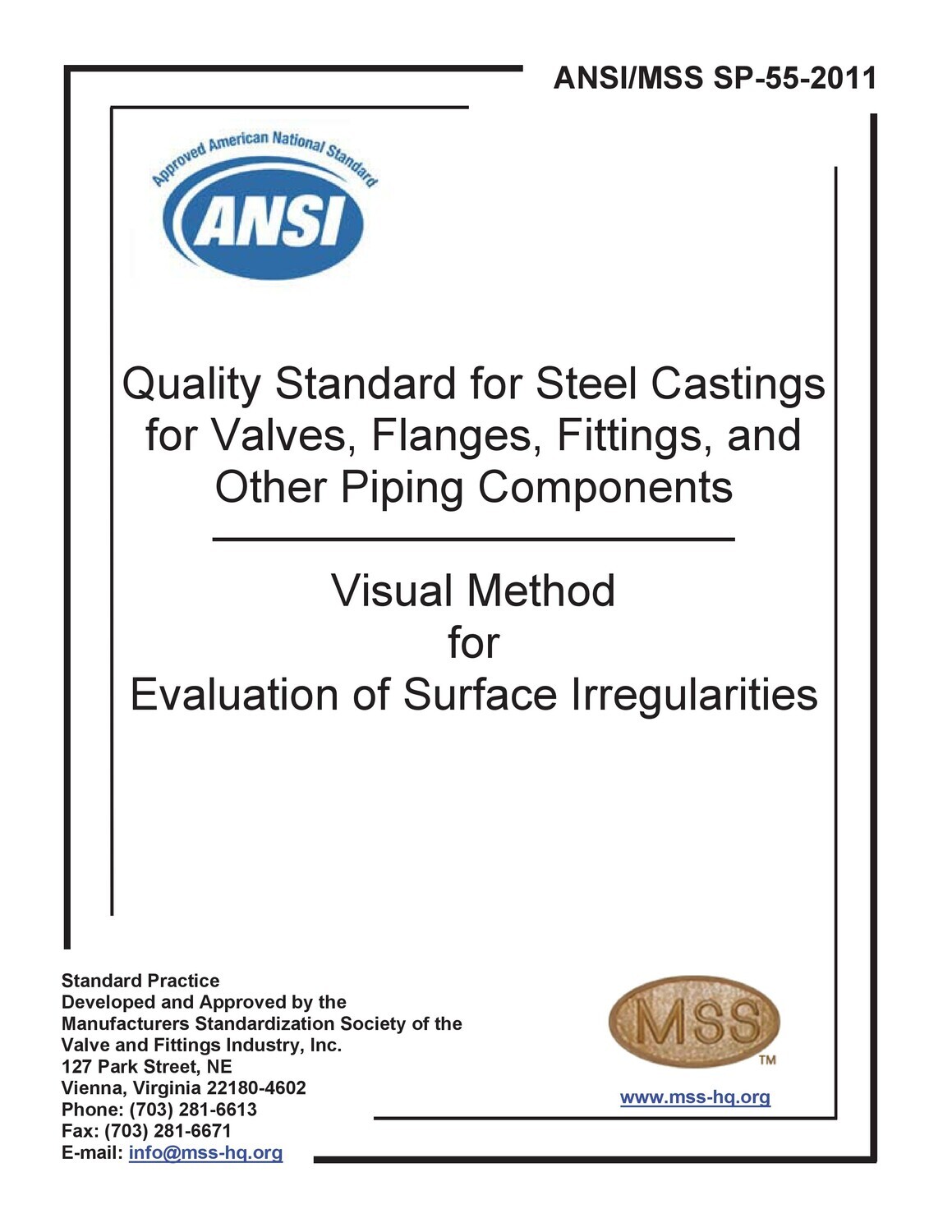 Mss sp 55 2011 quality standard for steel castings for valves flanges