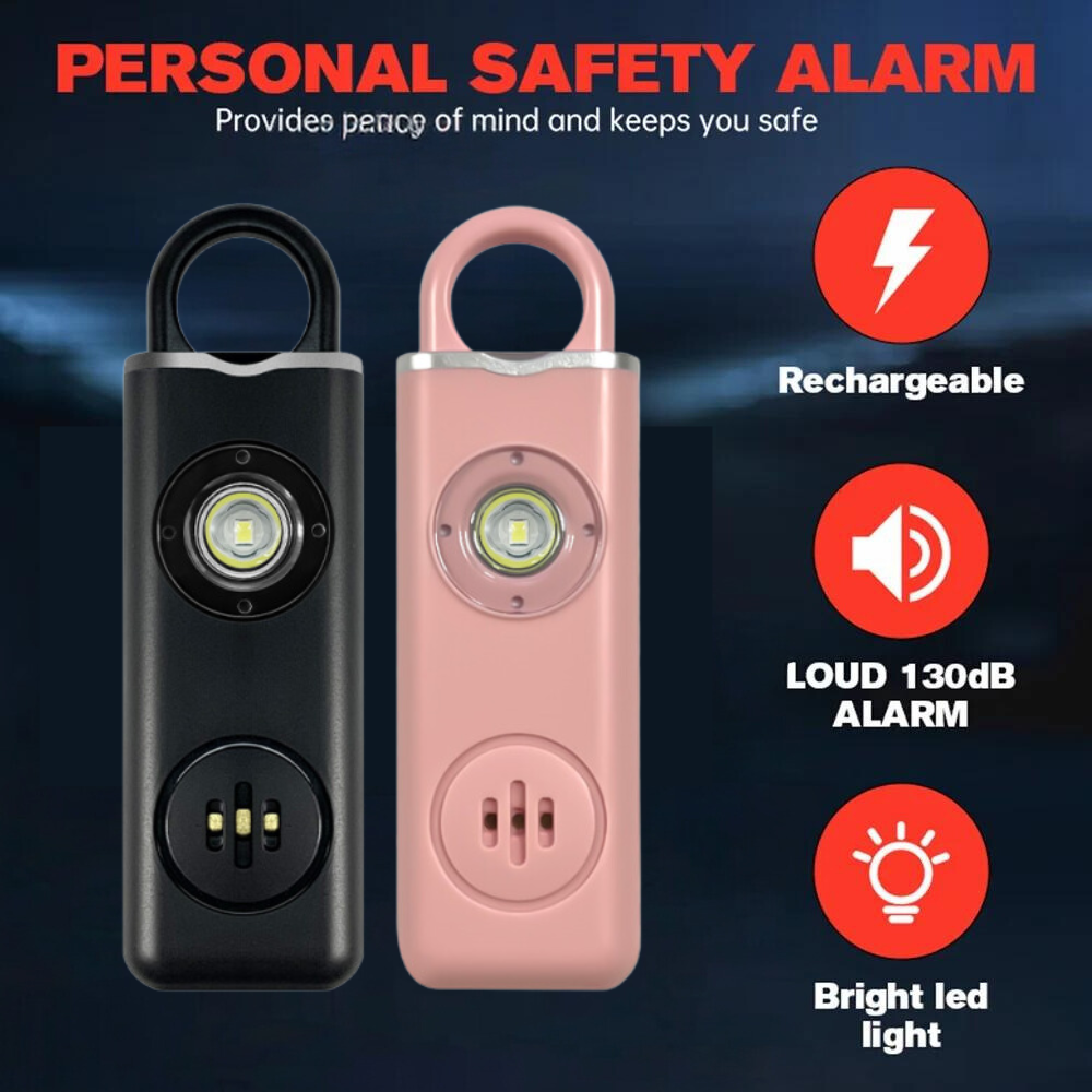 Personal Alarm with LED Flashlight – 130dB Warning Sound and Rechargeable Lithium Battery