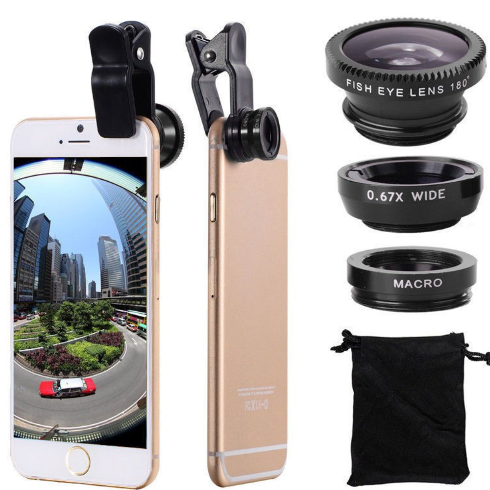 3-in-1 Clip Lens for Smartphone – Wide Angle, Macro &amp; Fisheye