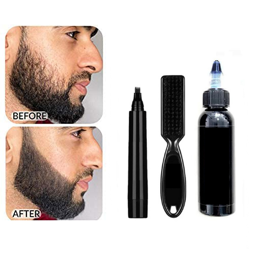 Beard filler pen with brush and black dye for beard and eyebrow