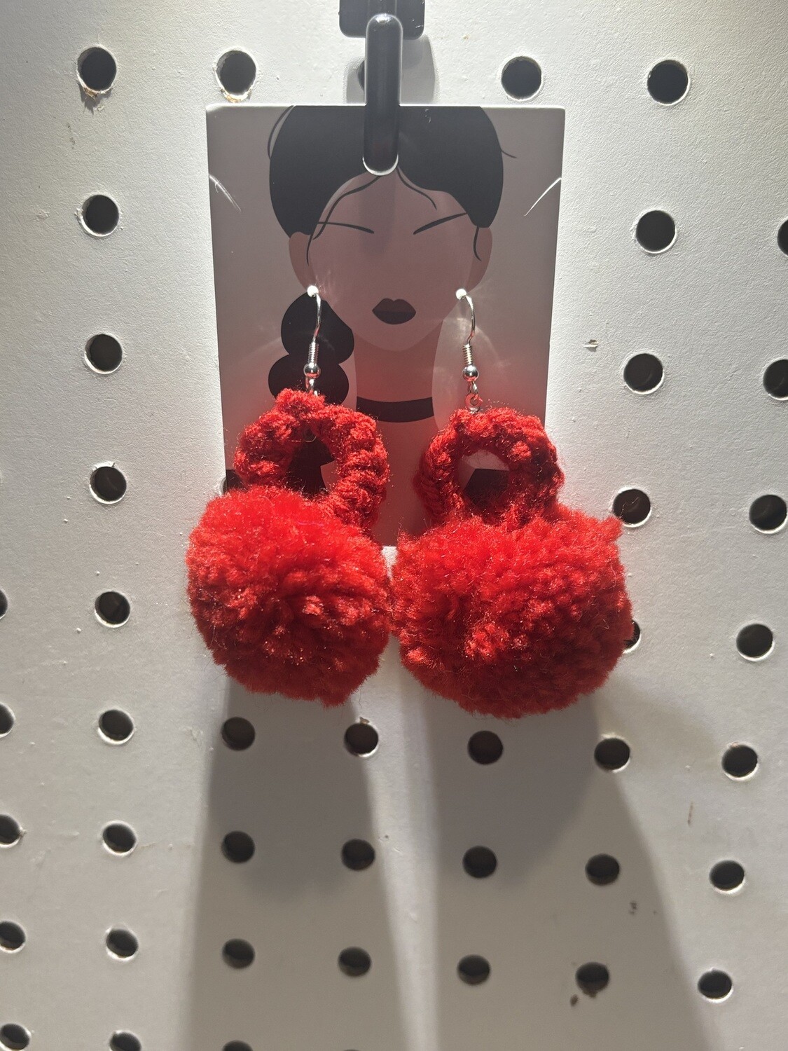 Crochet Pompom Yarn Earrings