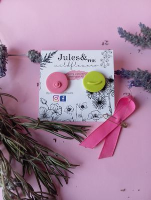 Pink October - Large pink and green boobs studs