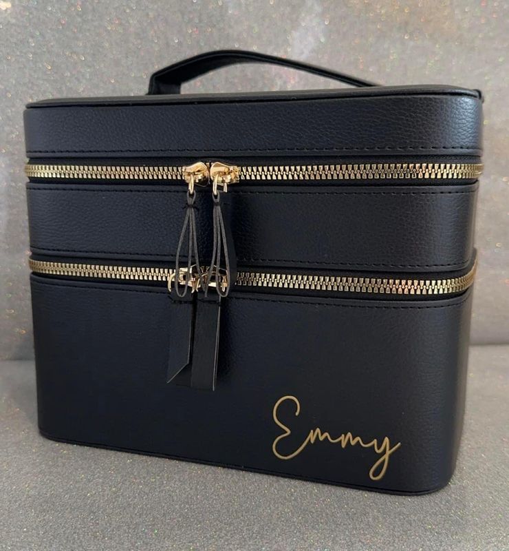 Black Personalised 2 Tier Make-Up Travel Case