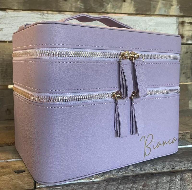 Purple Personalised 2 Tier Make-Up Travel Case