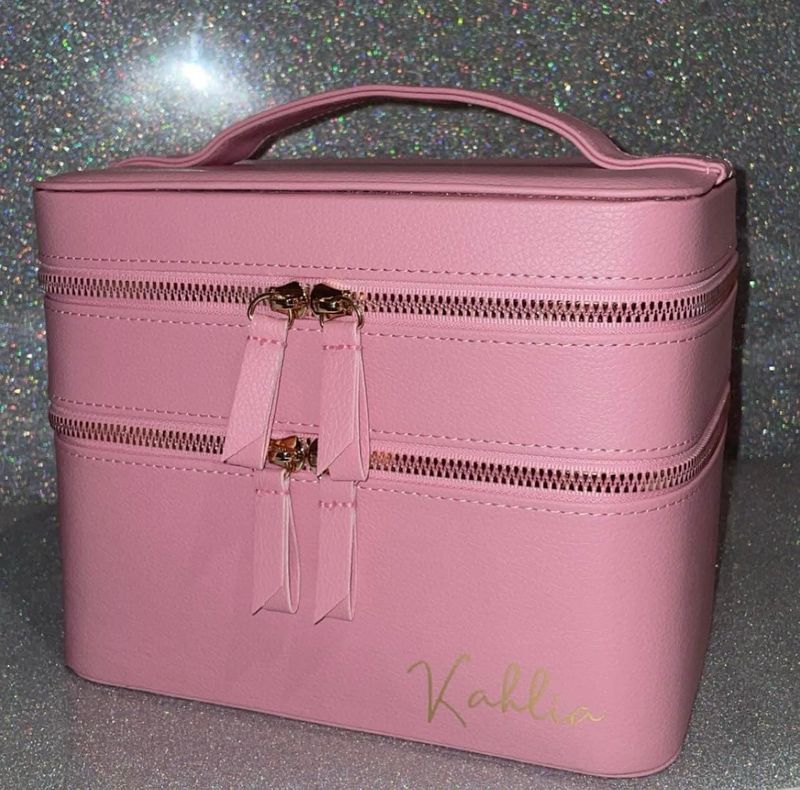Pink Personalised 2 Tier Make-Up Travel Case