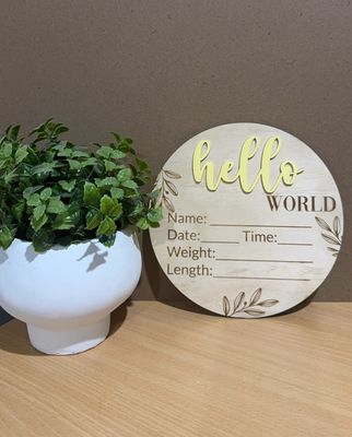 Hello Birth Announcement Plaque