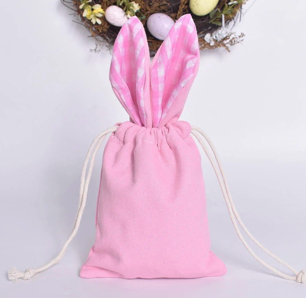 Pink Personalised Easter Bunny Pull String Bag