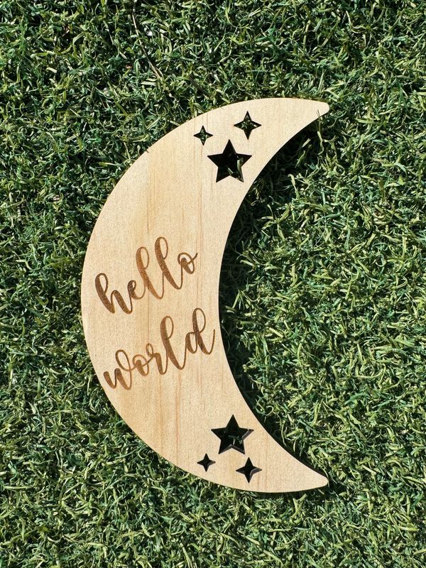 Hello World Moon Birth Announcement Plaque