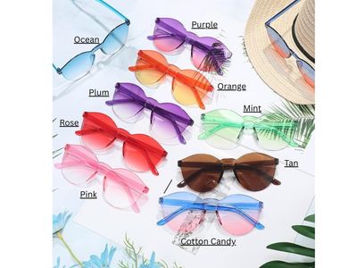 Hoteam Rimless Colored Sunglasses – Transparent Candy Tinted Retro Eyewear for Women