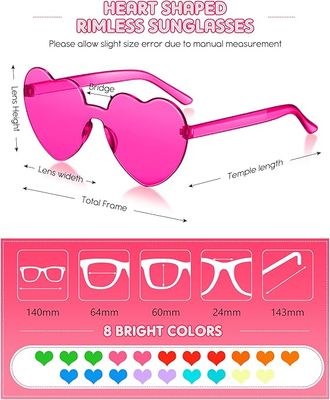 Sherr Rimless Neon Sunglasses – 3 Pack of Colorful Heart Party Shades for Men &amp; Women, Fun Plastic Glasses Party Favors