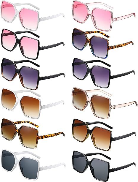 Trendy Oversized Square 12 Set Sunglasses for Unisex –Retro Shades