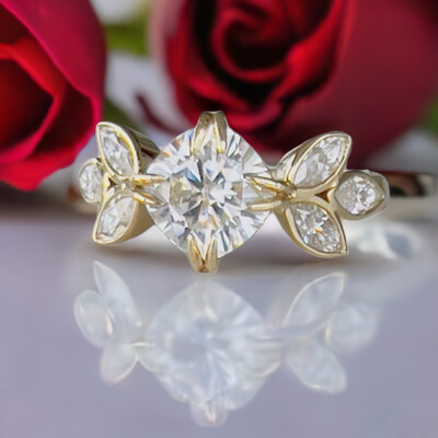 3.7ct cushion moissanite 10K gold