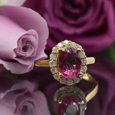 .98ct rhodolite .24ct moissanite 10K Yellow gold Halo ring