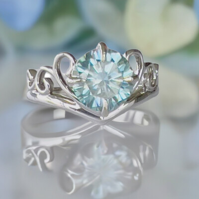 2.8ct blue green moissanite solitaire 10K gold