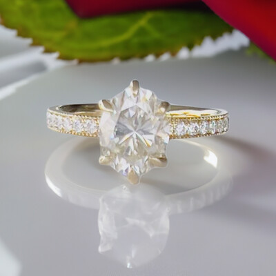 10K gold 2.24 ct oval moissanite ring
