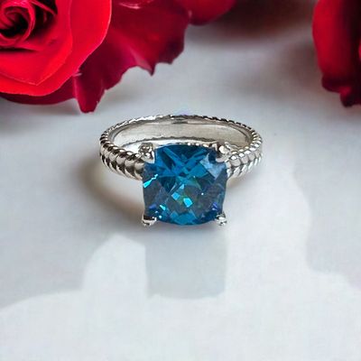 Blue 925 sterling silver rhodium plated hemp rope ring size 6