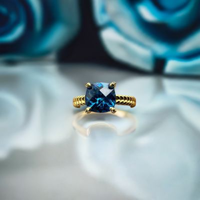Blue stone gold vermeil over 925 sterling rope ring size 9.75