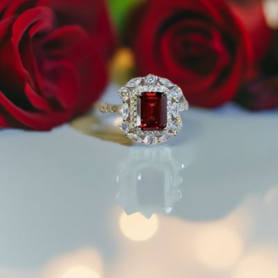 Large Red Sterling Silver &amp; CZ Ring Size 8
