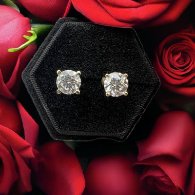 2 carat moissanite stud earrings 14K gold plated