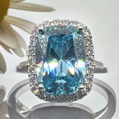 Aquamarine and moissanite ring size 7