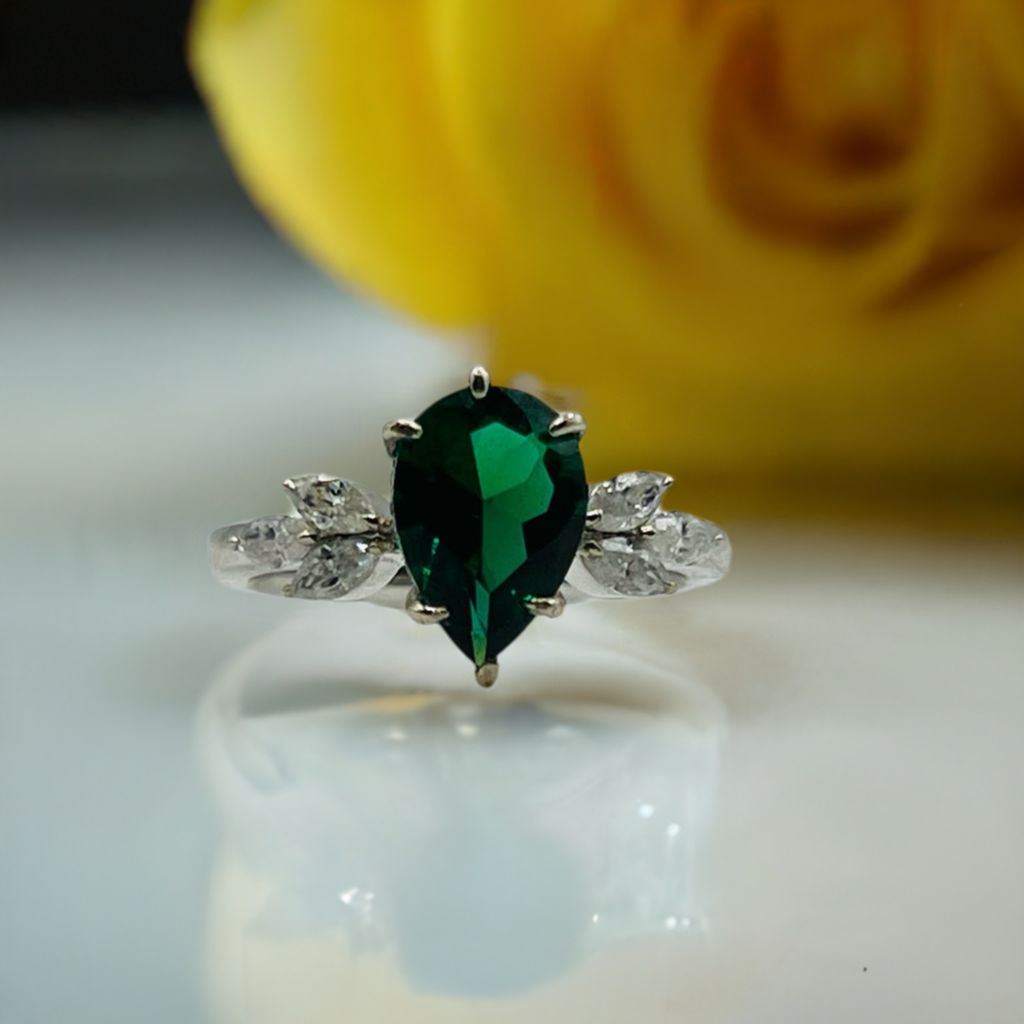 2ct Created Emerald &amp; Moissanite ring 10K
