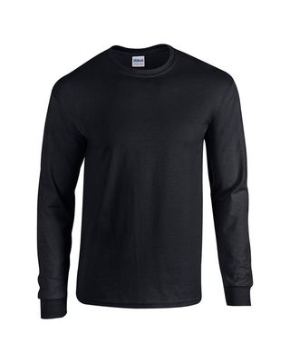 Front view of a blank black custom long sleeve shirt ready for personalized printing