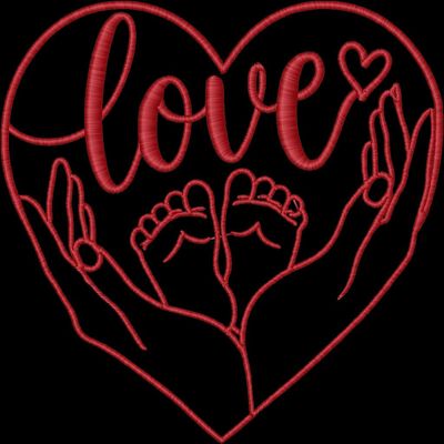 Embroidered Baby Feet Keepsake | Heart & Hands Newborn Gift Sweatshirt Embroidered design of hands holding baby feet inside a heart with the word love