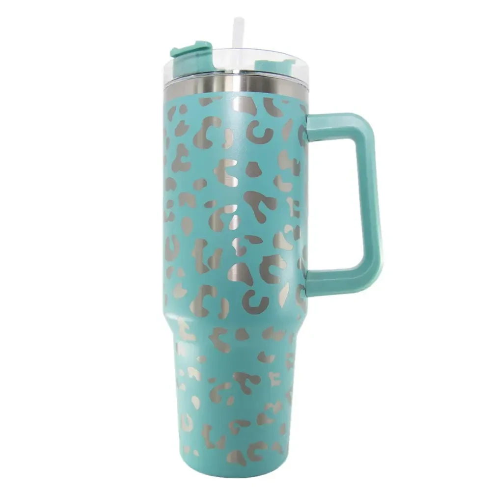 Mint Metallic Leopard Tumbler Cup