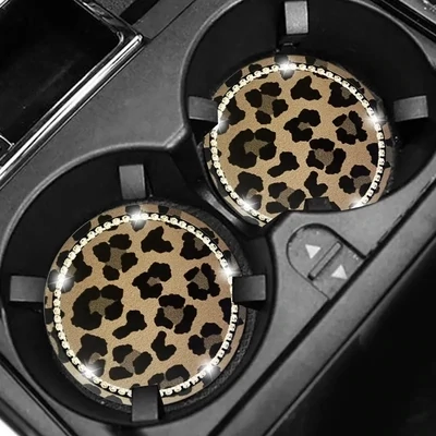 Rhinestone Leopard Car Coasters