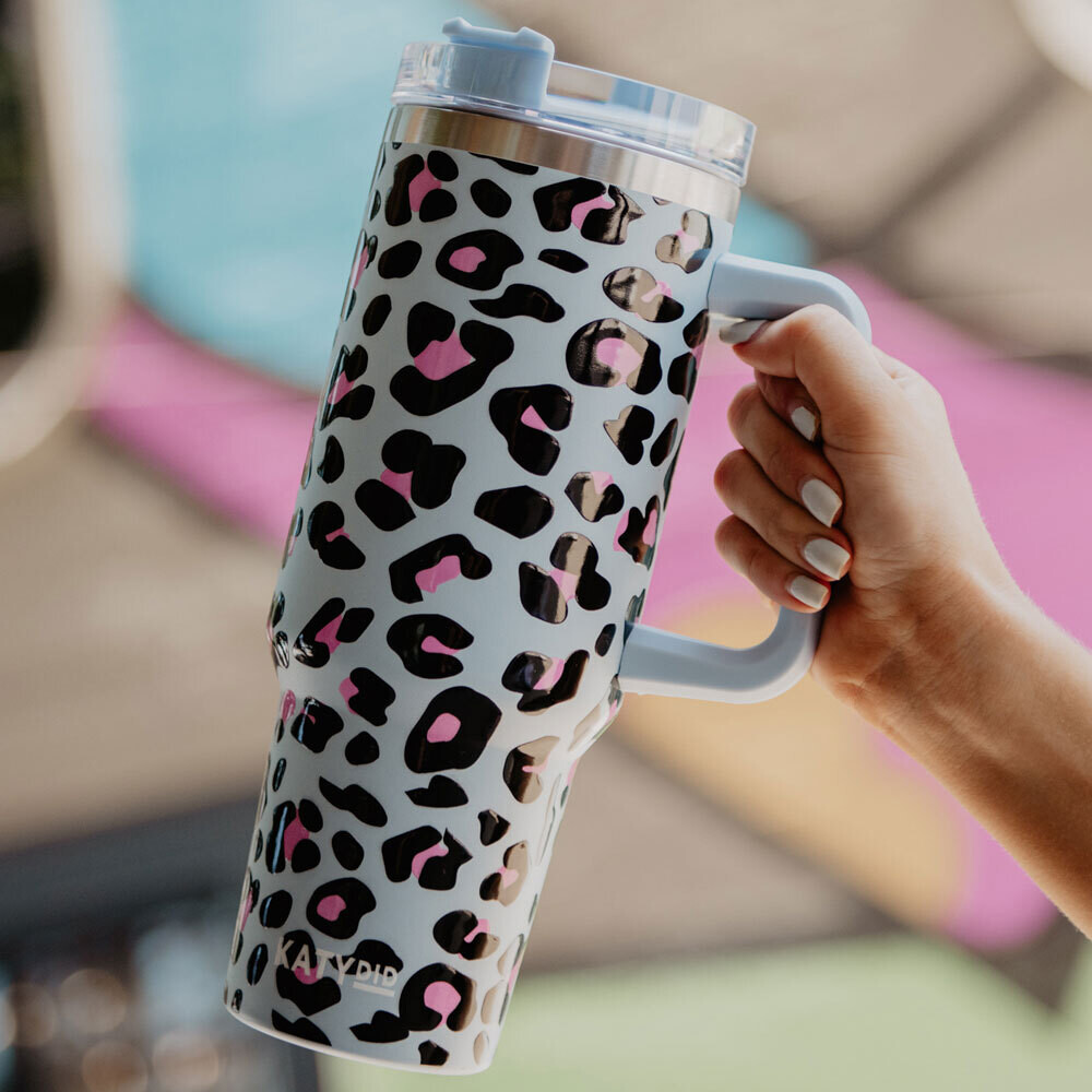 Blue Leopard Tumbler Cup with Handle
