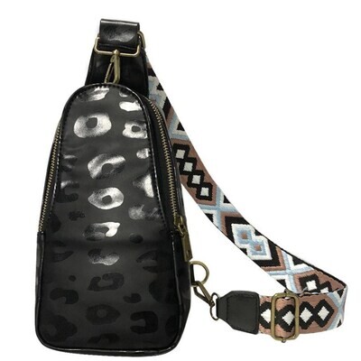 Black Leopard Print Sling Bag with Adjustable Strap