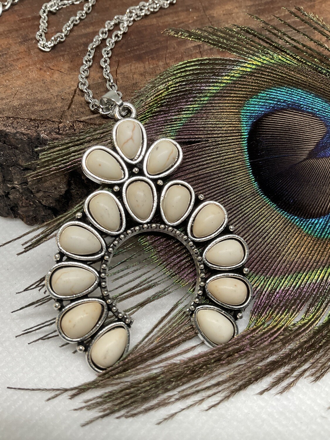 Western Squash Blossom Stone White Turquoise Necklace