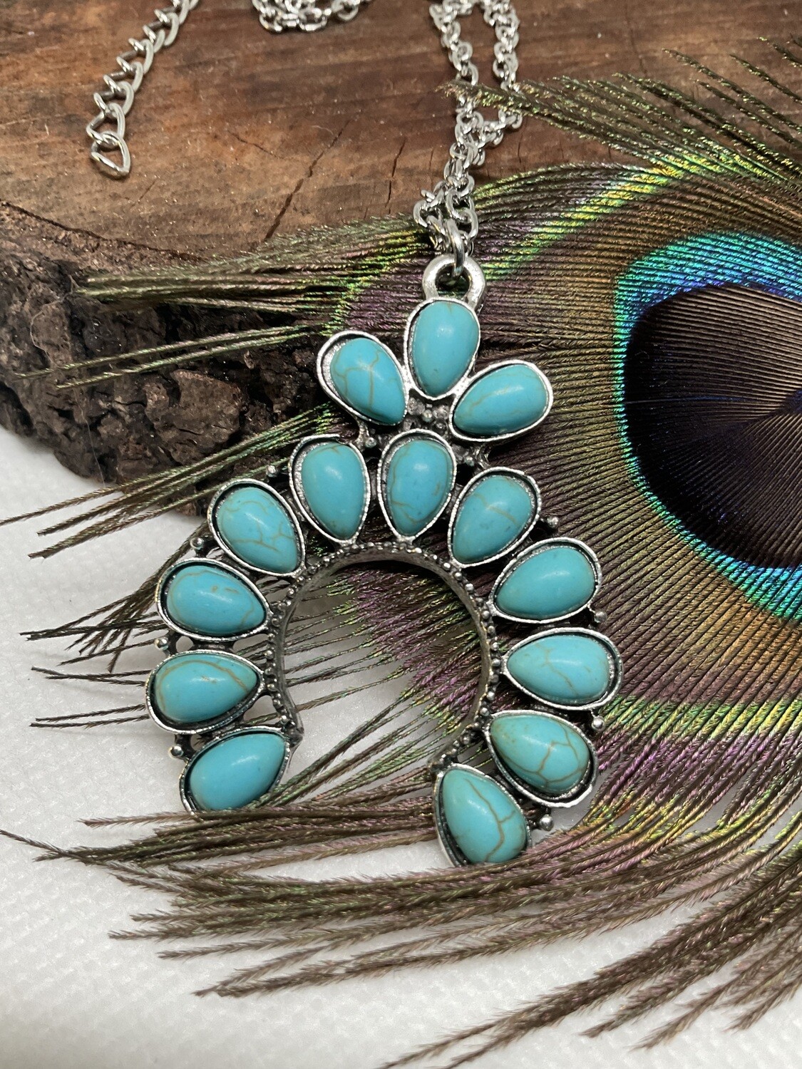 Western Squash Blossom Stone Turquoise Necklace