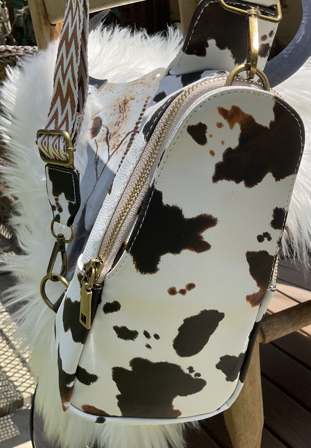 Western Cow Print Sling Crossbody Bag with Adjustable Strap