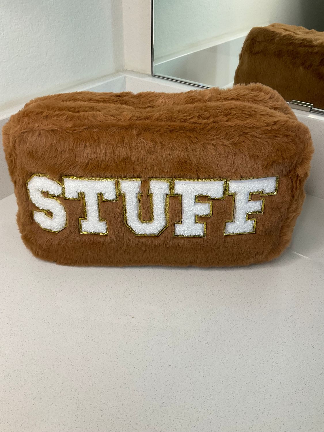 Preppy Letter STUFF Cosmetic Bag- Brown