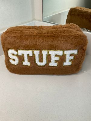 Preppy Letter STUFF Cosmetic Bag- Brown