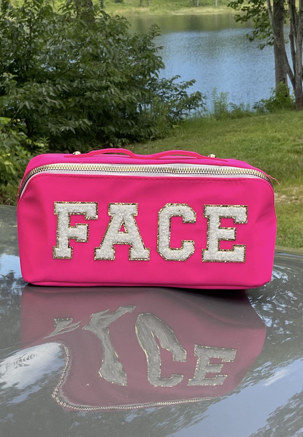 Nylon Face Pouch Cosmetic Bag- Pink