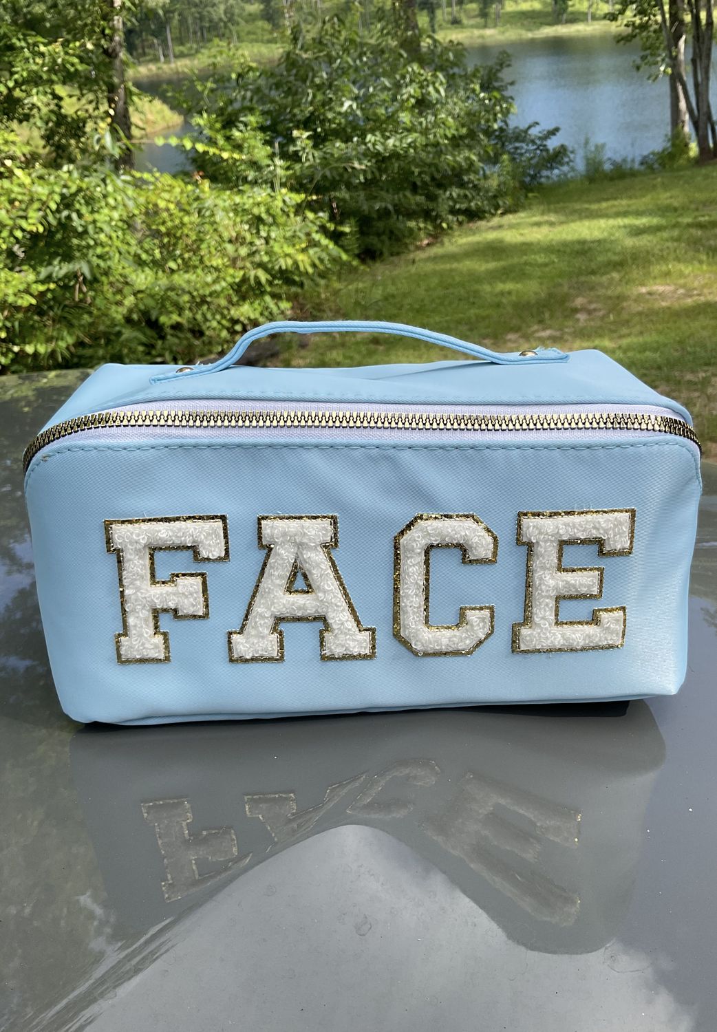 Nylon Face Pouch Cosmetic Bag- Blue