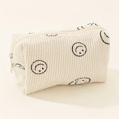 Smiling Face Corduroy Makeup Bag