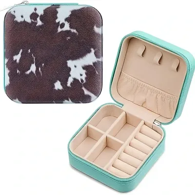 Cowhide Print Mini Portable Zipper Jewelry Box