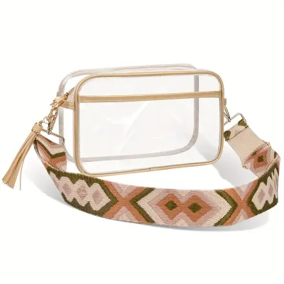 Clear Stadium Approved Bag with Guitar Strap, Transparent Crossbody Bag.